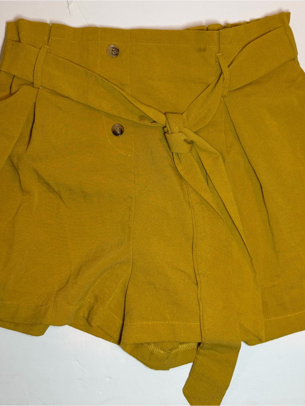 Mustard yellow paper bag waist shorts high rise summer vacation beachy brunch